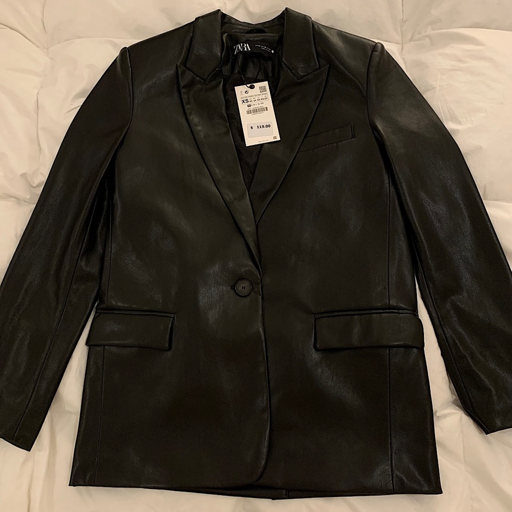 Zara Black Leather Blazer